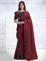 Maroon Crepe Georgette Silk Saree With Stitched Blouse